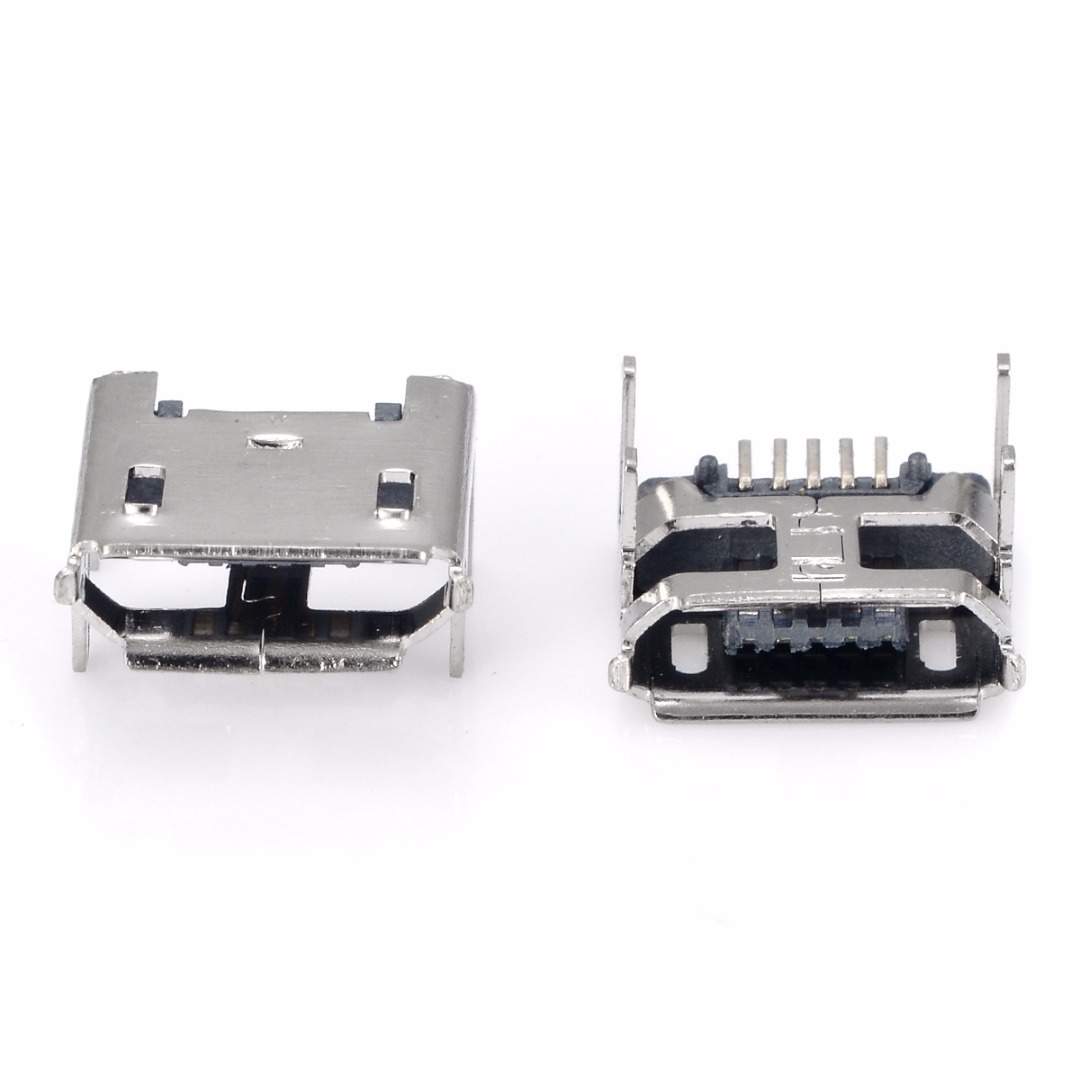 BOKALI 10 Cái Ổ Cắm Micro USB Loại B 5 Chân Cái Đầu Nối Hàn 4 Chân Đứng