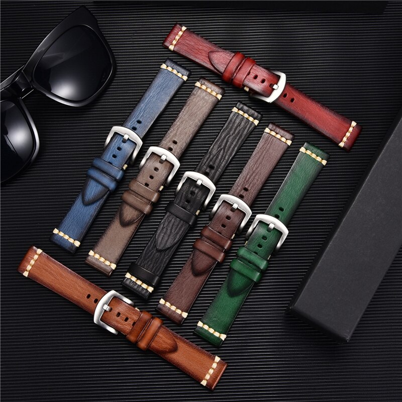 }“{： Vegetable Tanned Leather Strap With Solid Button Retro Watchbands 18Mm 20Mm 22Mm 24Mm Watches Accessories Replace Watch Straps