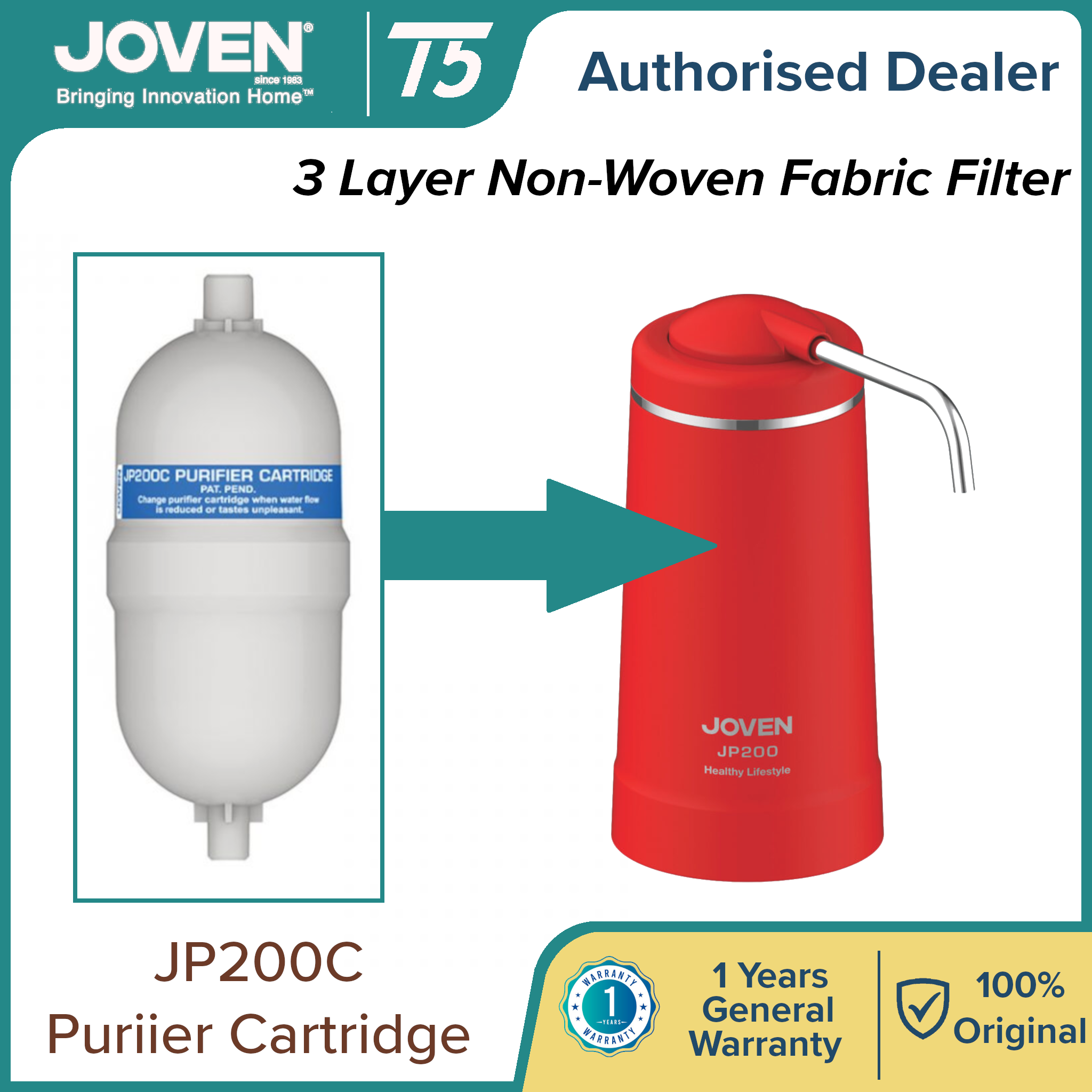 Joven Water Filter JP200 Water Purifier (Red / White) ORIGINAL JP200 / JOVEN JP200C CARTRIDGE