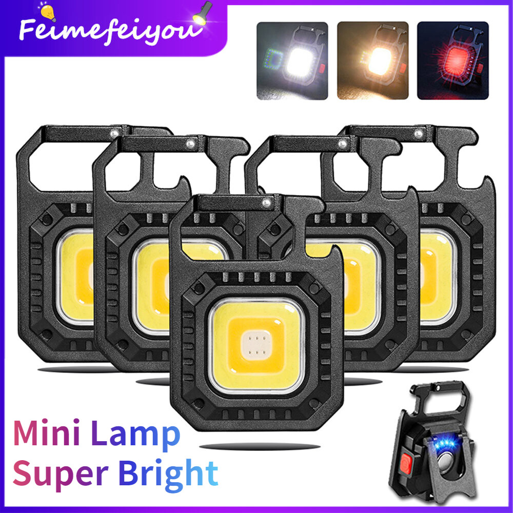 Mini LED Flashlight Work Light Portable Pocket Flashlight Keychains USB Rechargeable for Outdoor Camping Small Light Corkscrew