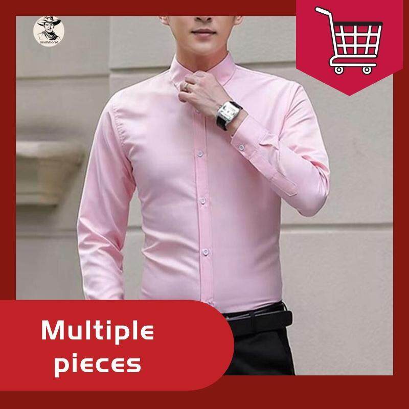 tesyyke Men Long Sleeve Shirts Slim Fit Solid Business Formal Shirts for Autumn