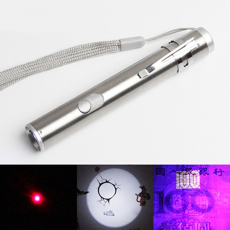 Đèn Laser LED Đa Năng 3 Trong 1 Đèn Pin UV Sạc USB Hồng Ngoại Bút Đèn Pin