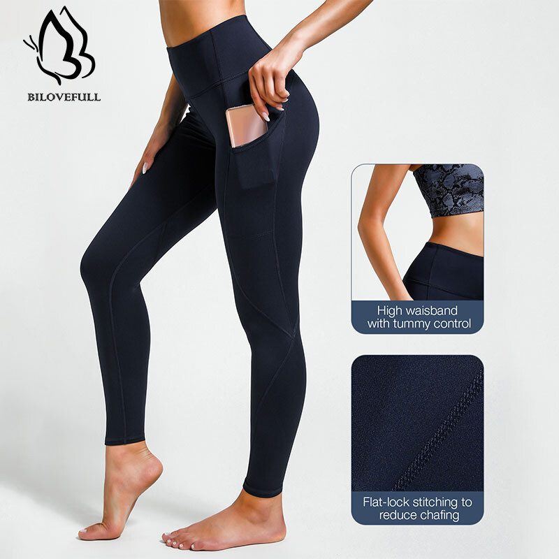 Yoga-Hose, Leggings, Polyestergewebe, hautfreundlich, starkes Wickelgefühl, leicht und atmungsaktiv, schnell trocknend, Marineblau_voghion.com