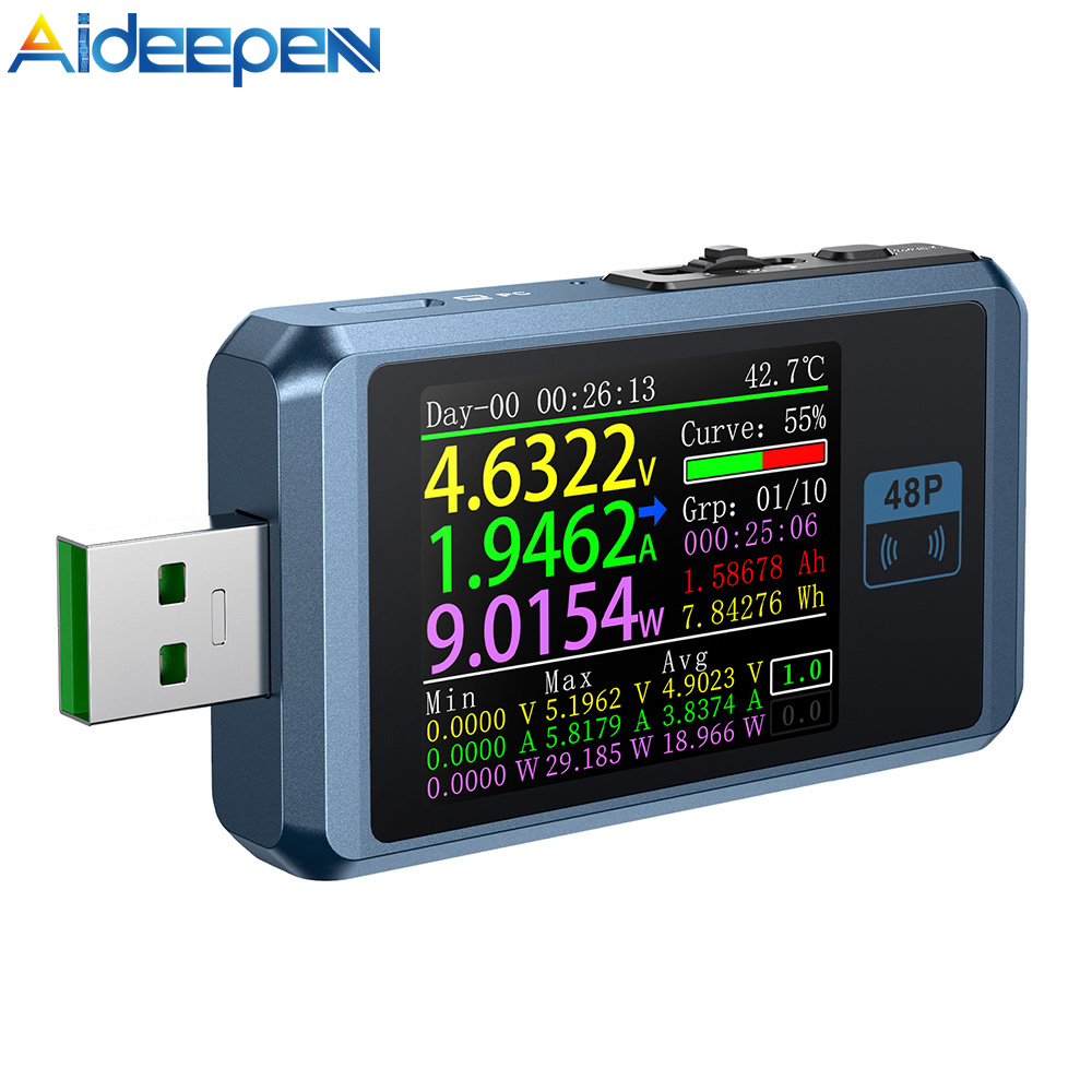 Aideepen USB Power Meter USB Voltage Meter and Current Tester LCD Display Power Tester Multimeter Ammeter Voltmeter