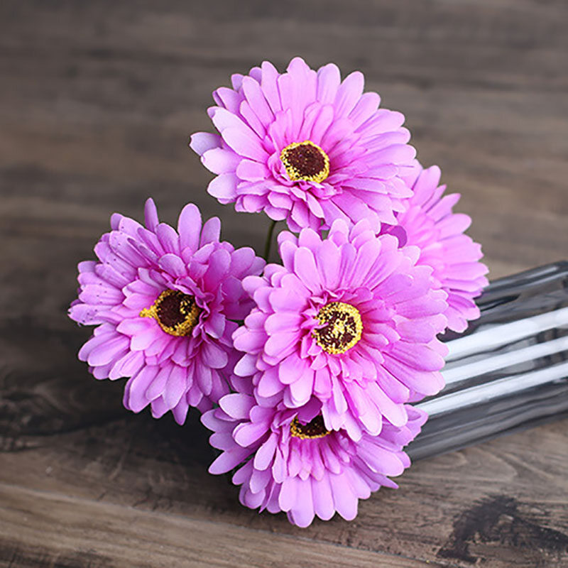 Houseeker 5 Heads Big Gerbera Jamesonii Artificial Flower Bouquet 10Cm Silk Simulation Fake Flowers Wedding New Year Home Decor