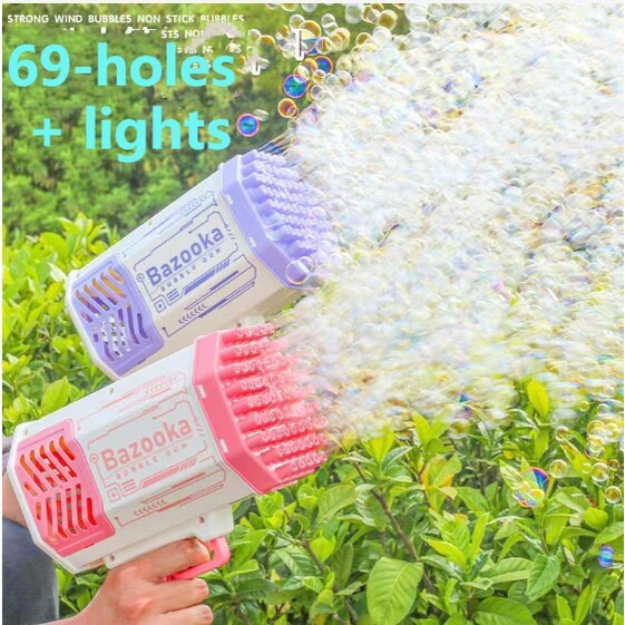 TOYSMARS Big Rocket Launcher Bubble Machine 60 / 64 Holes Bubble Toy Bubble Toy Automatic Bubble Maker Machine Electric Bubble Toy Children's Bubble Fun for Summer Outdoor Birthday Christmas Gift for Kid Teen Boy and Girl