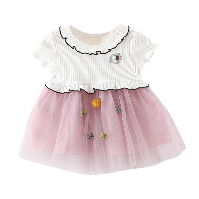 Baby Girl Kids Short-Sleeves Princess Summer Clothing Flowers Mesh Dress