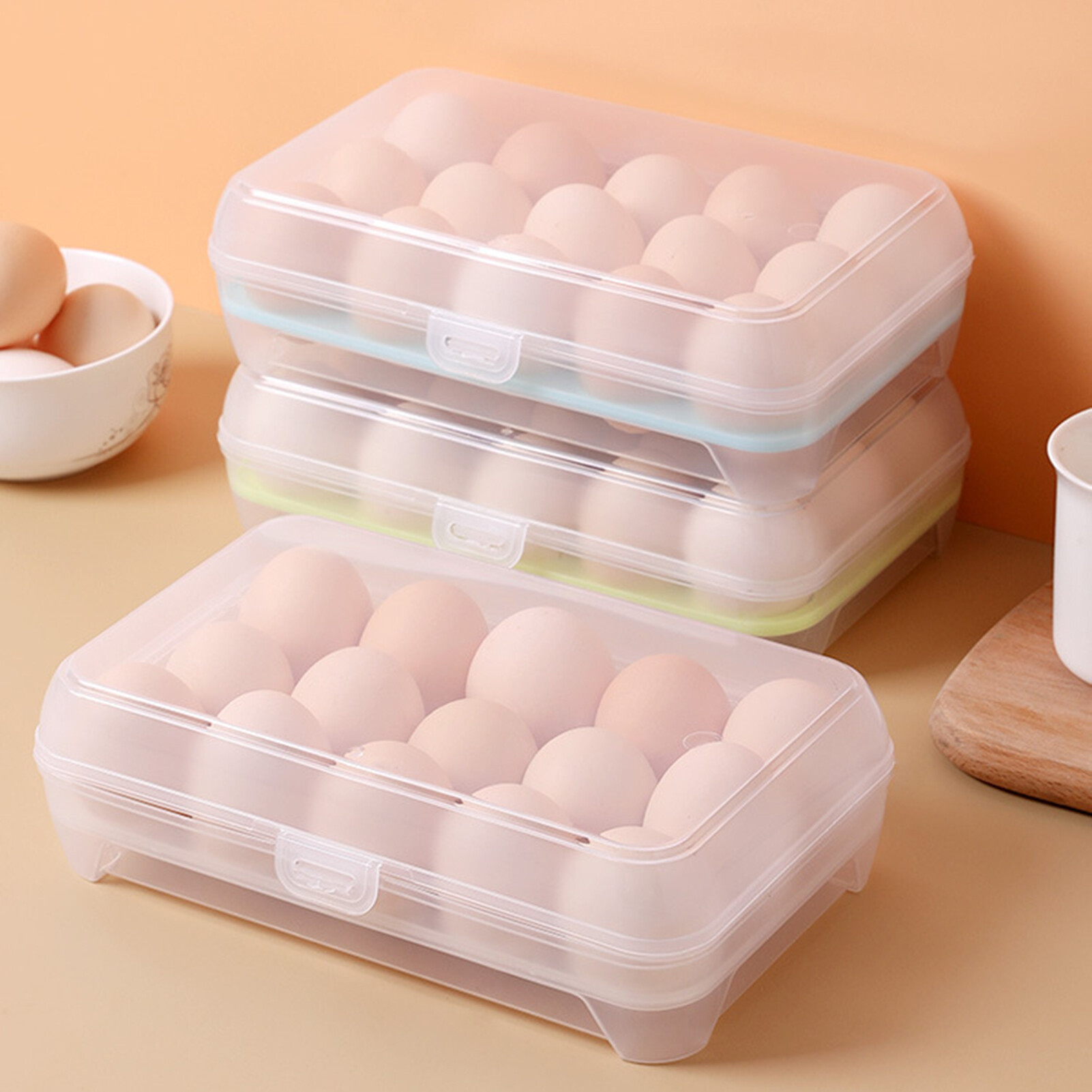 Terylin Egg Storage Box High Capacity Anti-Collision Transparent Visible 15 Grid Refrigerator Egg Fresh-keeping Box Kitchen Accessories Creative Egg Storage