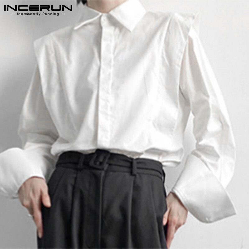 INCERUN Mens Gothic Punk Long Sleeve Hippy Shirts Casual Party Button Down Top Blouse (Korean Style)