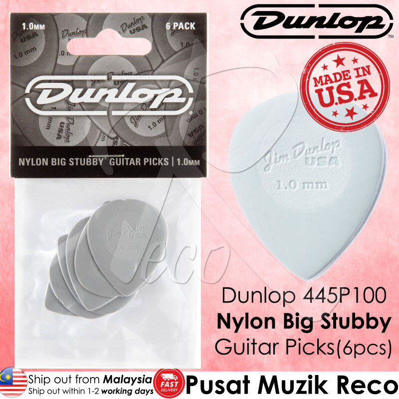 Dunlop 445P1.0 Nylon Big Stubby Guitar Pick 1.0mm Guitar Picks Player Pack MADE IN USA (6pcs) Malaysia