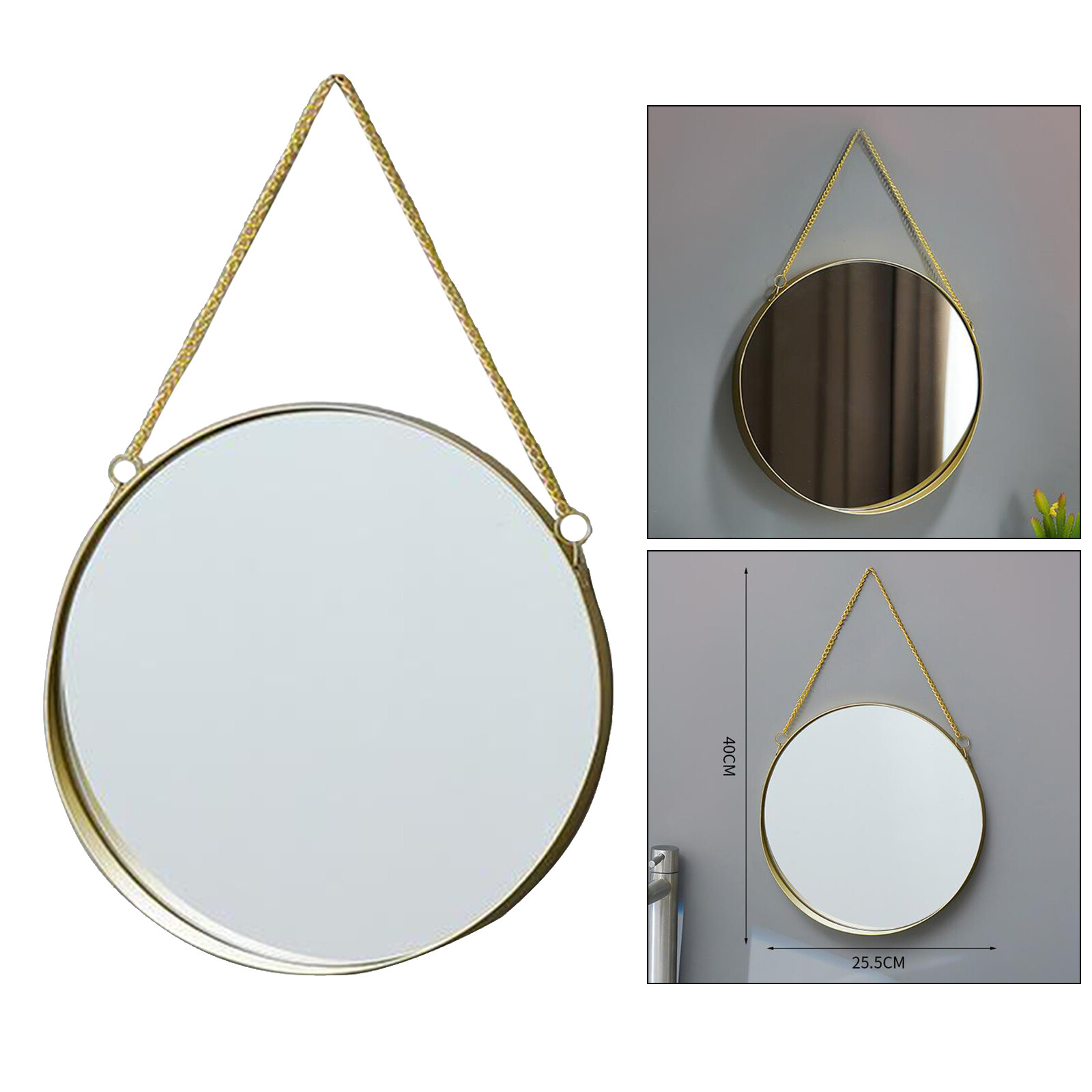 Dolity Hanging Wall Mirror Round Wall-Mounted Makeup Dressing Room Decor, Gold Frame