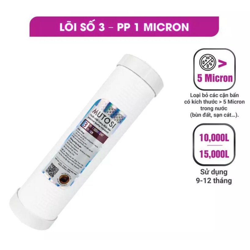 Lõi số 3 – pp 1 micron, máy lọc nước mutosi , dùng cho máy lọc nước ro