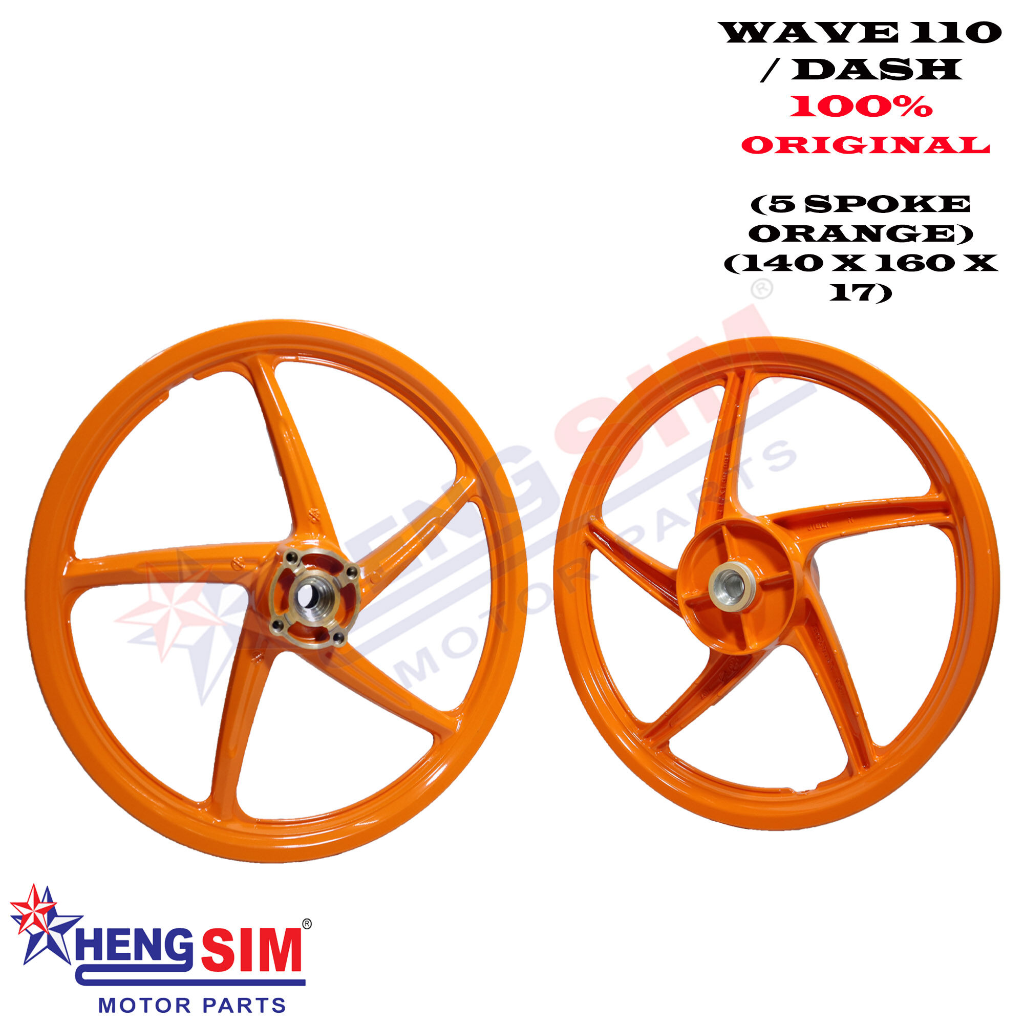 WAVE 110 / DASH V1 / V2 (ORIGINAL) SPORT RIM WITH BUSH AND BEARING 5 SPOKE 140 X 160 X 17