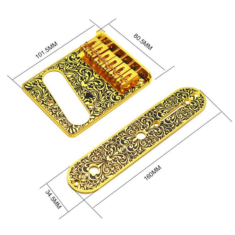 6 String Roller Saddle Bridge and Control Plate  for TL Electric Guitar with Carving Decorative Pattern Strings Through Bridge