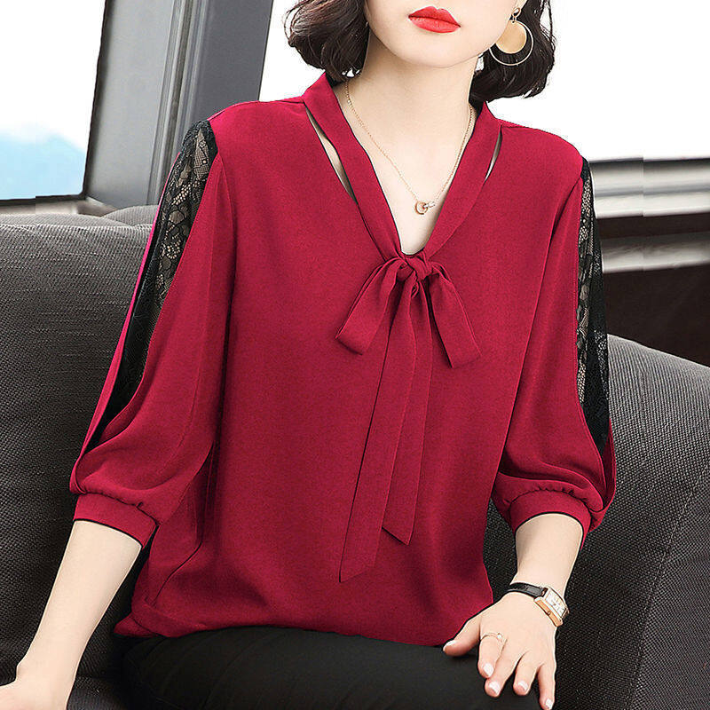 Three-quarter Sleeves Age-reducing Large-size Women's New Loose Shirt Middle-aged Mother Western Style Belly-covering Shirt