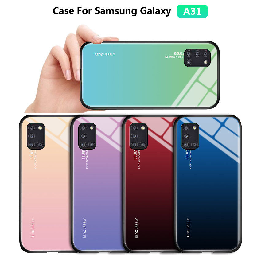 Ốp Honinga Cho Ốp Lưng Samsung Galaxy A31 Vỏ Cầu Vồng Aurora Sang Trọng, Ốp Dòng Gradient, Ốp Lưng Kính Cường Lực Chống Sốc Ốp Điện Thoại Cầm Tay
