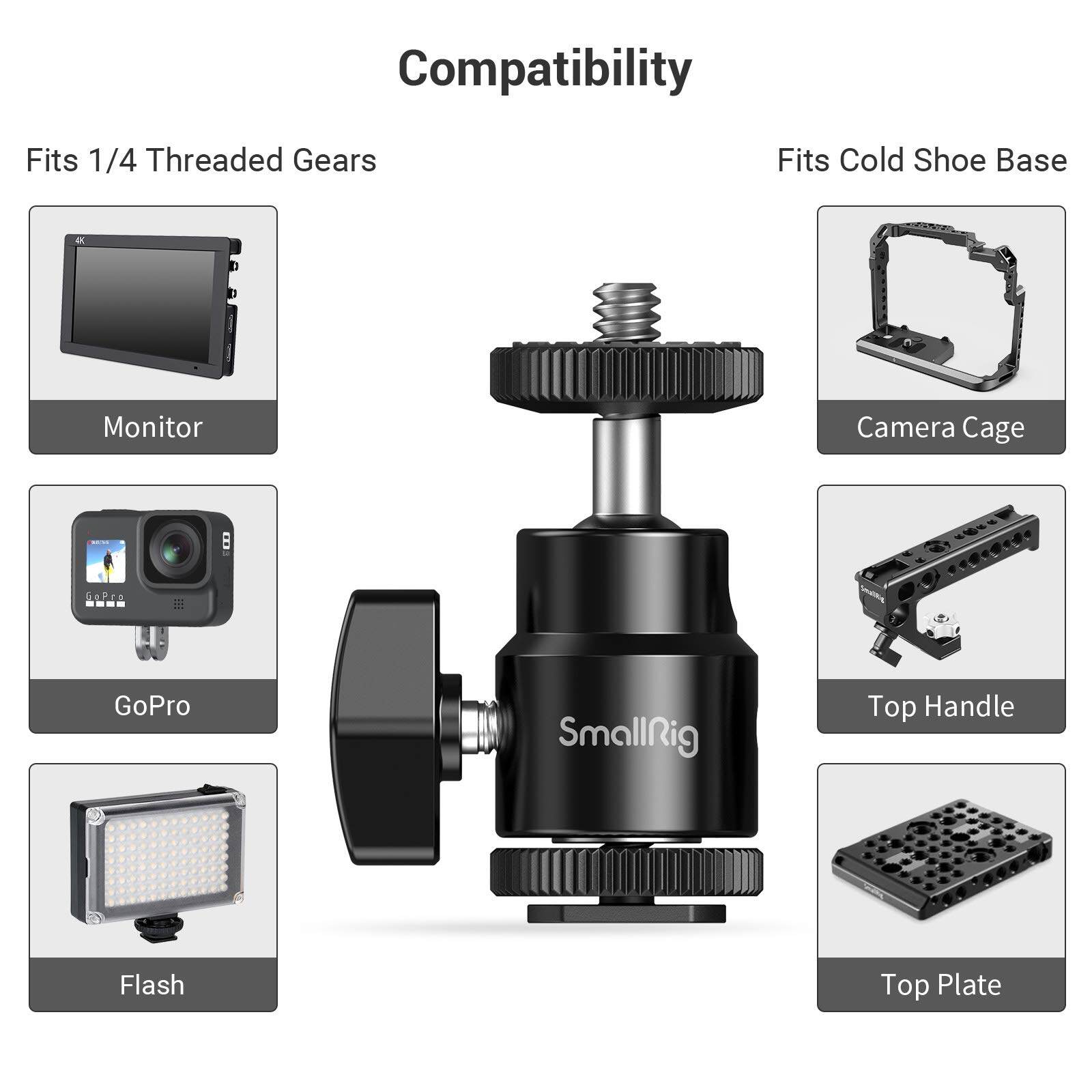 SmallRig Camera Hot Shoe Mount Cold Shoe Mount (2Pcs) with 1/4" Screw Ballhead for Monitor Mirrorless Video Light Microphone 2059