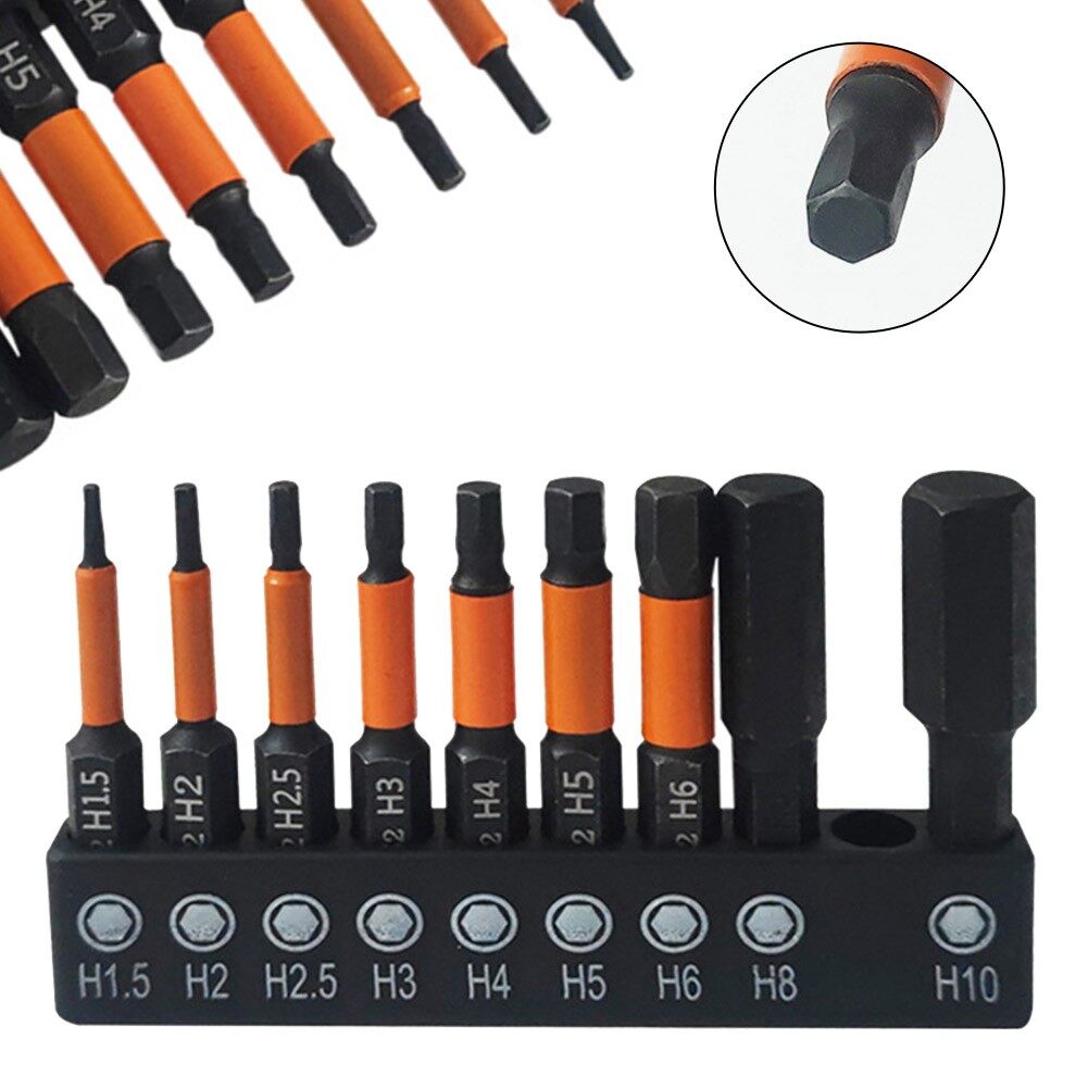 Toolstar 50mm Length Screwdriver Bits 9pcs Set Alloy Steel Black Hex Screwdriver Bit