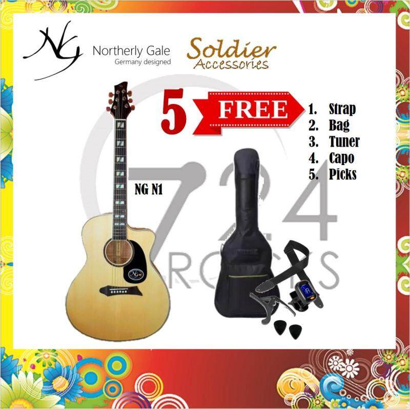 Northerly Gale Germany Designed Standard Size 40 Inch N1 Cutaway Dreadnought Acoustic Guitar FREE Bag, Tuner, Capo, Strap & Picks Malaysia