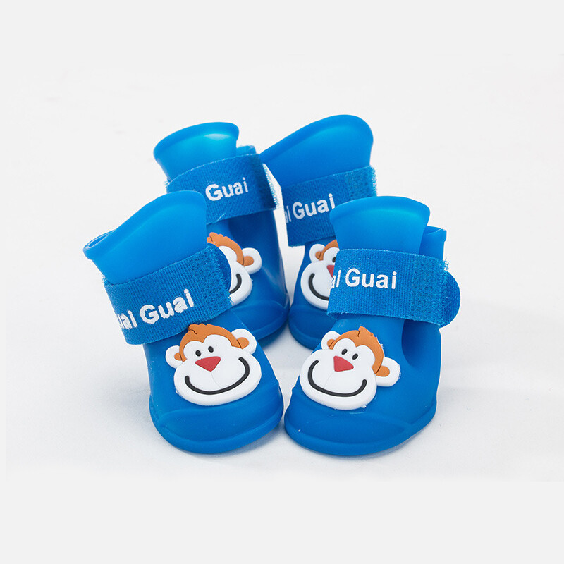 4pcs Pet Dog Shoes Waterproof Anti slip Rain Snow Boots Footwear Summer for Small Cat Puppy Pet Silicone Galoshes(Blue)