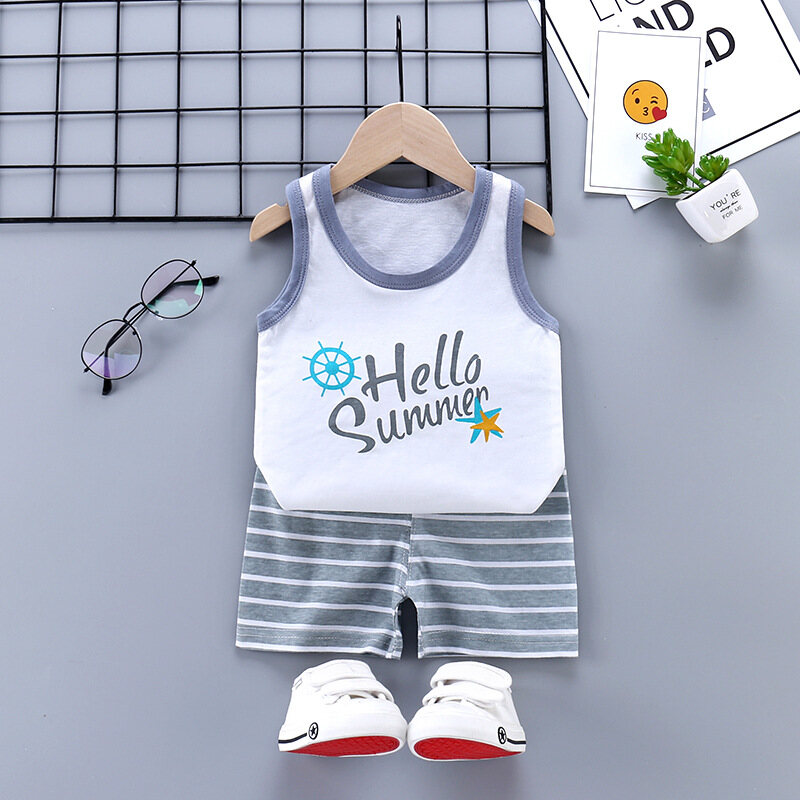 I Love Daddy&Mummy Children's Clothing Set Boys Vest Set Pure Cotton Shorts Sleeve Suit 6-36 Months