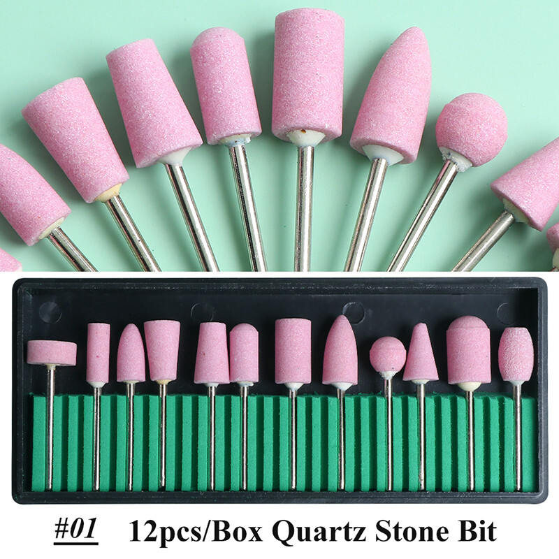 [Ready stock] KIRRUN 12Pcs Ceramic Nail Drill Bits, Stainless Steel Ceramic Electric Machine Drill Bits File Nail Art Polishing Grinding Head Manicure Pedicure Tools Set