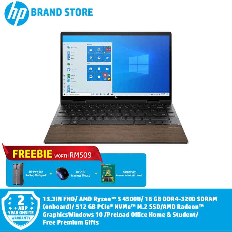 HP ENVY x360 13-AY0122AU Laptop - (2J9Z6PA#UUF) - (13.3IN FHD/ Ryzen 5-4500U/ 16GB DDR4/ 512GB SSD/ Win10//Preload H&S) + Free Premium Gifts Malaysia