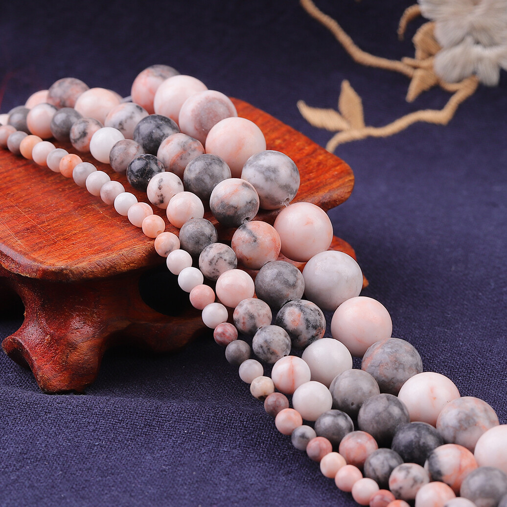 Natural Stone Beads 4/6/8/10/12MM Round Pink Zebra Beads For Bracelet Making DIY Jewelry Necklace