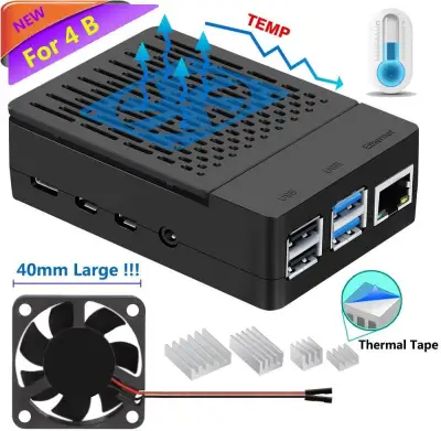 Raspberry Pi 4 Case Raspberry Pi 4 Fan ABS Case with Cooling Fan Raspberry Pi 4 Heatsink Simple Removable Top Cover for Pi 4 Model B / 4B