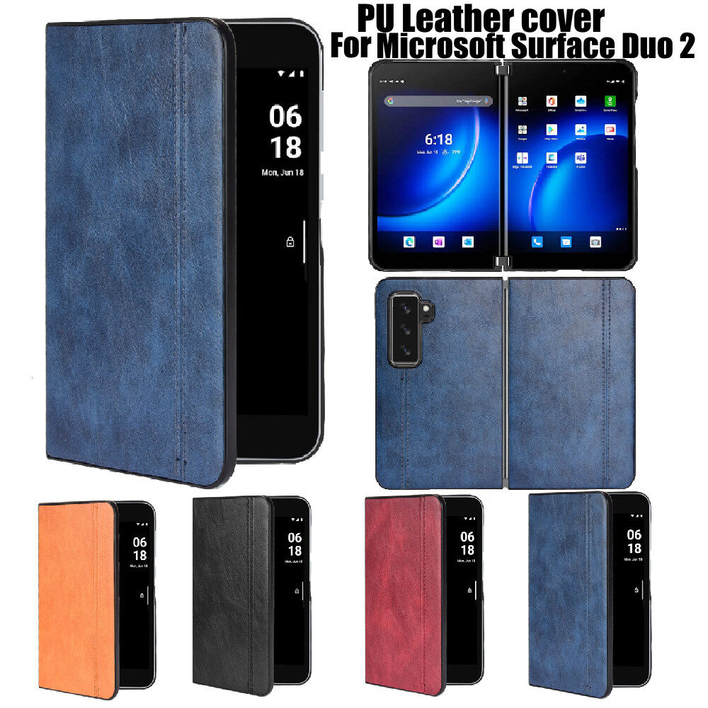 Cover case For Microsoft Surface Duo 2 Case Luxury Calfskin PU Leather lines Hard Back Cover Case For Microsoft Surface Duo2 8.3'' Case