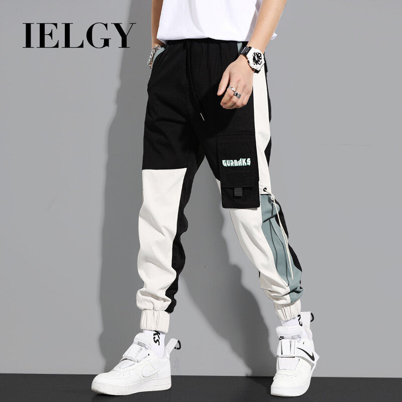 IELGY Thin Drawstring Cargo Pants Men's Loose Cropped Casual Pants