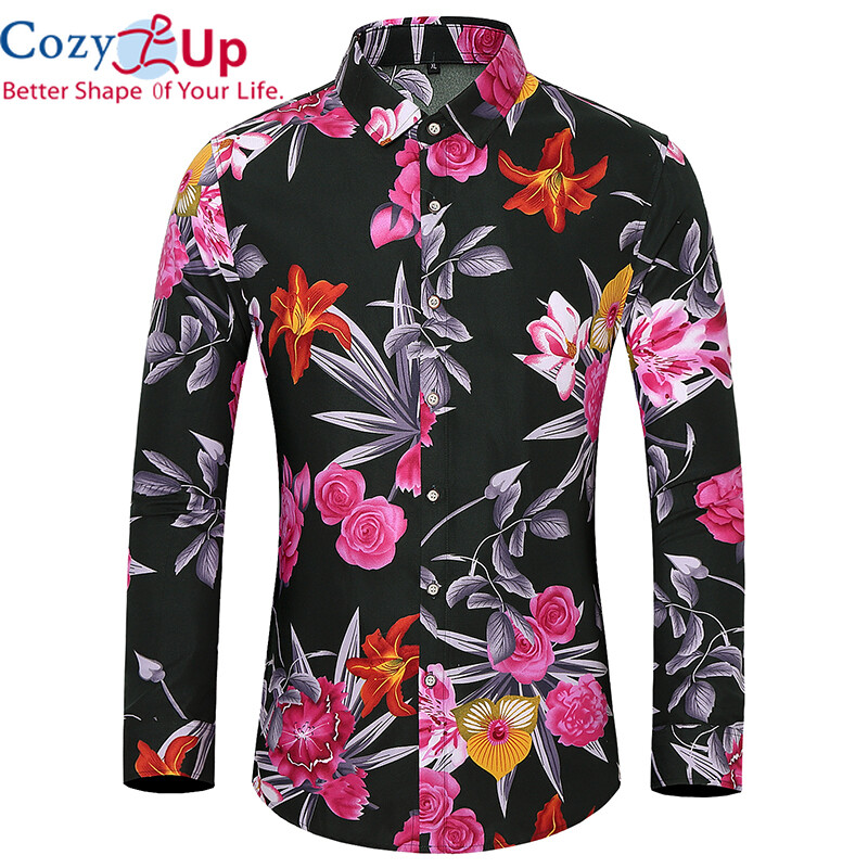 Cozy Up Autumn Printing Shirt Men's Standard-Fit Tropical Hawaiian Shirt Fat Long Sleeve Shirts Brand Clothing