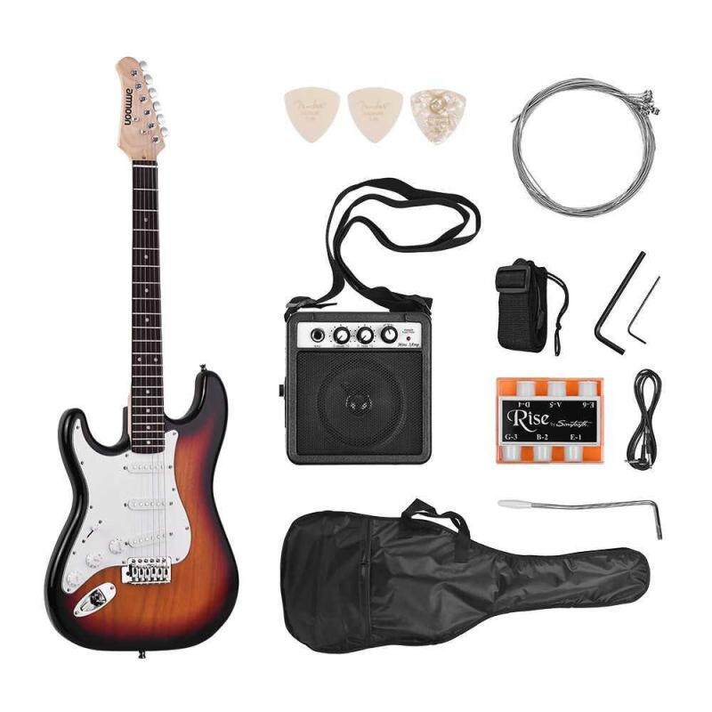 ammoon Electric Guitar Solid Wood Paulownia Body Maple Neck 21 Frets 6 String with Speaker Pitch Pipe Guitar Bag Strap Picks Left Hand Malaysia