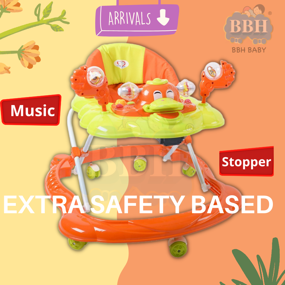 BBH 315 Baby Walker Free Stopper And English Song & Best Seller !! (Orange)