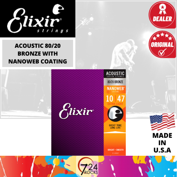 724 ROCKS Elixir Nanoweb 11002	80/20 Bronze Extra Light	Acoustic Guitar Strings Set . 10-47 Malaysia