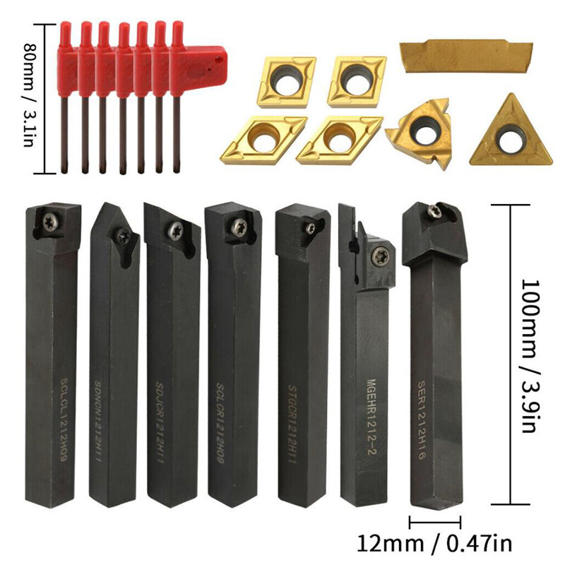 12mm Shank Lathe Turning Tool Holder Boring Bar DCMT CCMT Carbide Insert+VP15TF Wrench Lathe Threading Boring Bar Holder