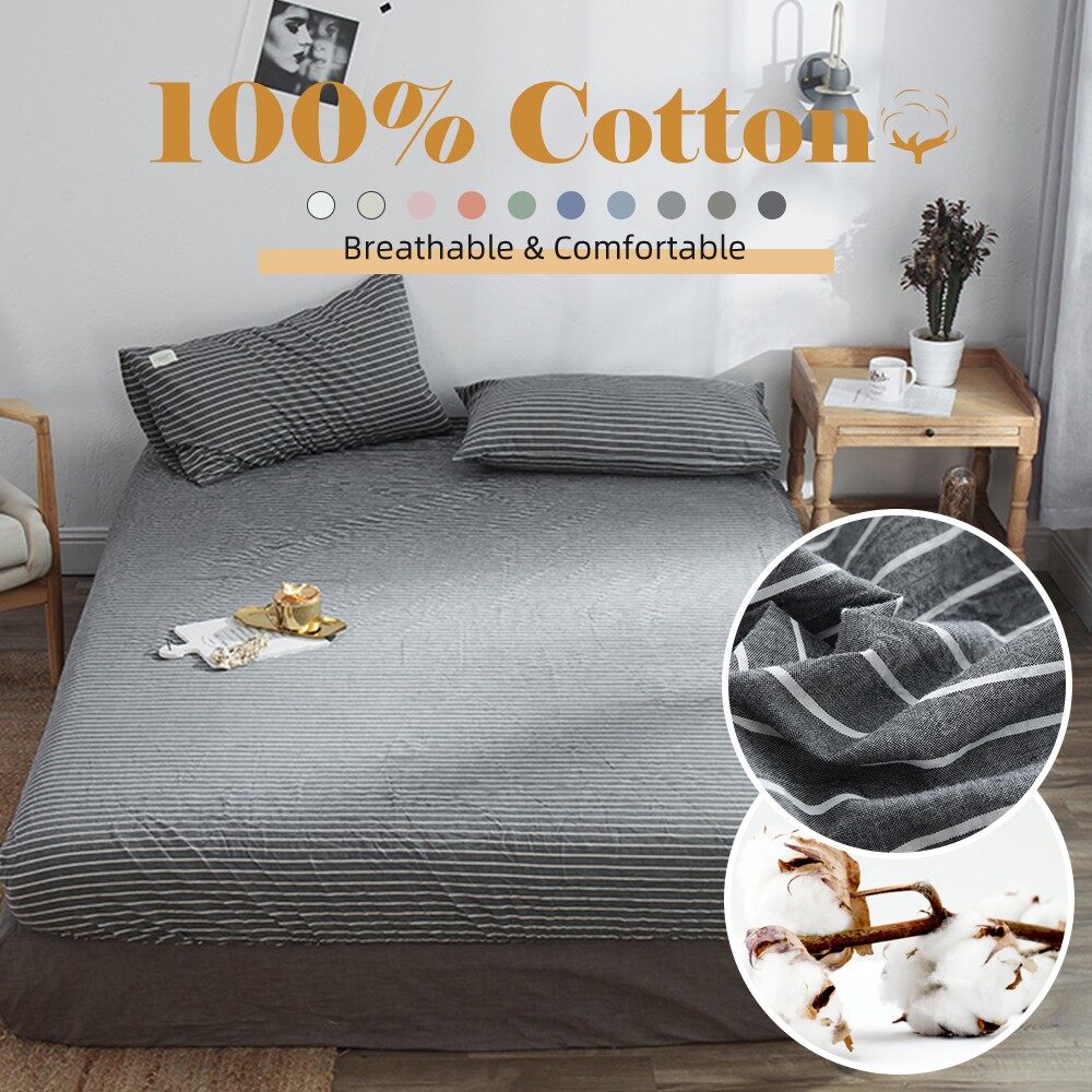 Ga trải giường kẻ sọc cotton, ga trải giường đơn cỡ queen king