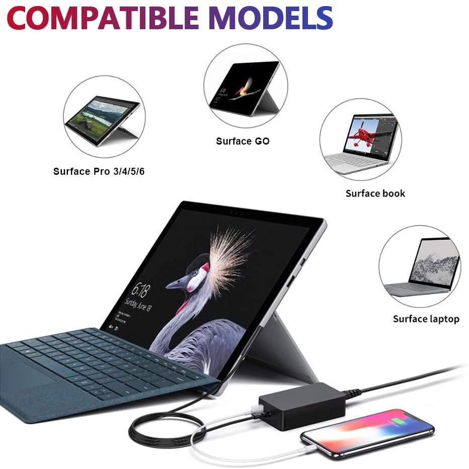 Bộ Sạc Surface Pro 65W, Bộ Sạc Surface Book Cshare 15V 4A, Nguồn Điện Tương Thích Với Microsoft Surface Book Surface Pro 7 6 5 4 3 X Máy Tính Bảng Surface Go Surface Bộ Chuyển Đổi Máy Tính Xách Tay Có Cổng Sạc USB