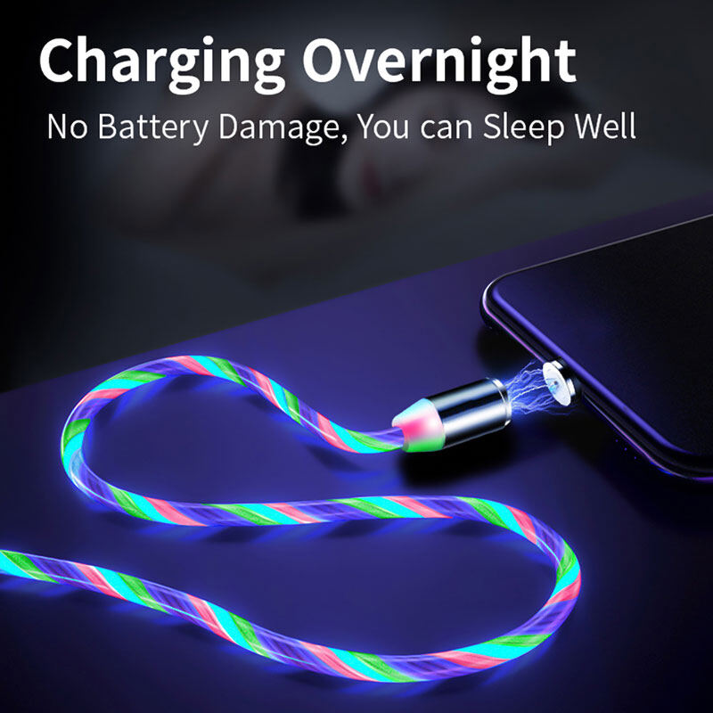 AKABEILA Glow LED Lighting Fast Charging Magnetic USB Type C Cable Magnetic Cable USB Micro Charger Cable Wire for iPhone Huawei Samsung