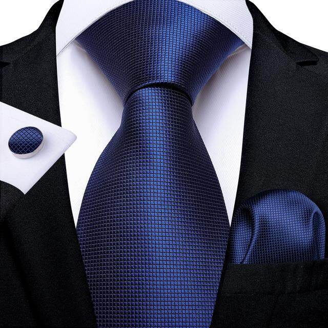 Dibangu top navy blue solid tie for men 100 silk men 39;s tie hanky cufflinks neck tie suit business wedding party tie set mj-7140