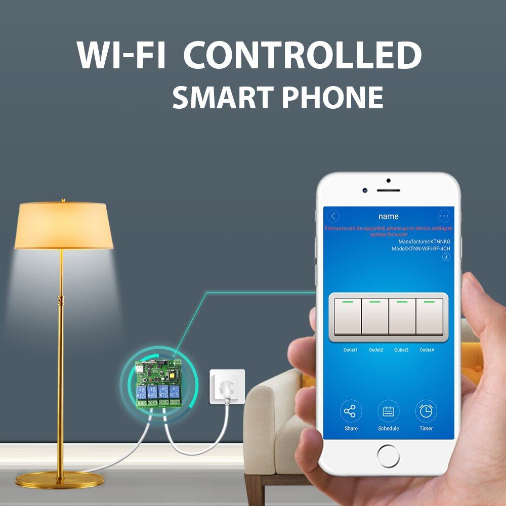 [Hot K] eweLink Smart Remote Control Wireless WiFi Switch Module 4CH DC/AC 7V-32V 5V 85V 220V 250V RF Receiver 10A Relay For Alexa IFTTT