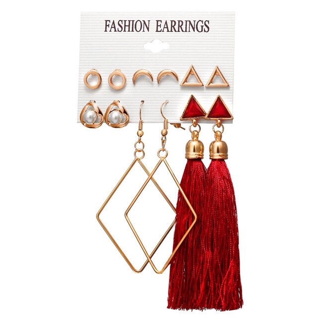 17MILE 6 Pairs/Set Bohemia Earrings for Women Tassel Earrings Set Fashion Tassel Geometric Hoop Earrings Women Vintage Jewelry Accessories Gift