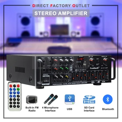 DFO Sunbuck Bluetooth Stereo Amplifier 2000W Audio Power Amp HIFI 326BT 12V/220V Speaker Remote Control Car Home Karaoke