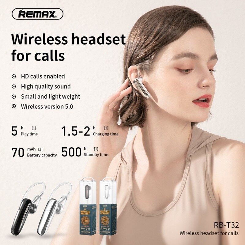 Remax RB-T32 business car wireless headset call headset Bluetooth headset  support music | Lazada