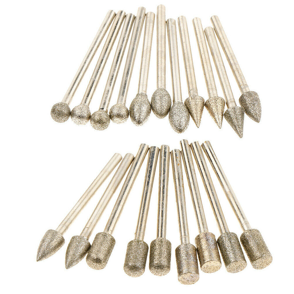 BilingBling 20 pcs practical Grinding Head Grit Diamond Burr Set Drill Bits Set for Dremel Rotary Tools for plastic wood glass metal ceramics tile marble granite stone
