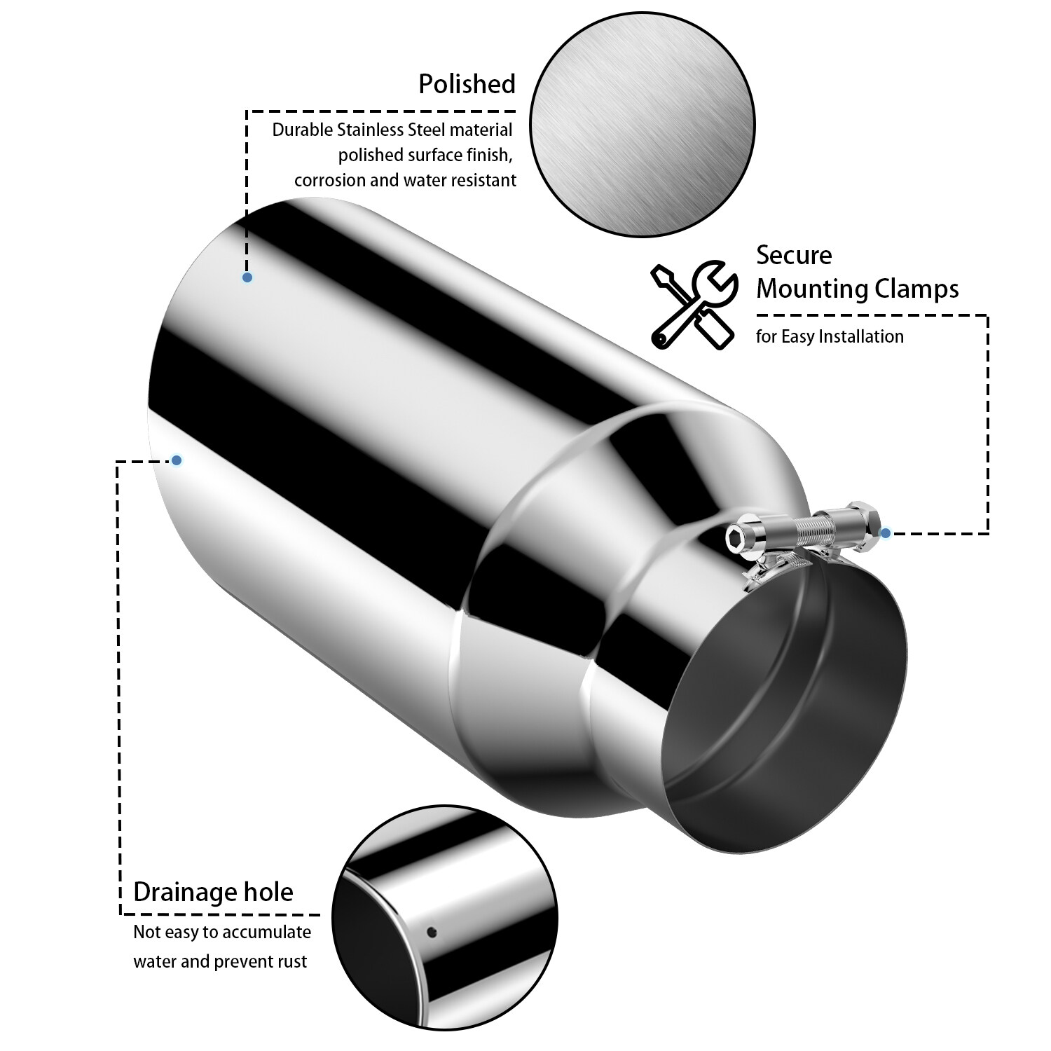 IN STOCK 4 Inch Inlet Exhaust Tip 4" x 6" x 12" Stainless Steel ChromePlated Finish Exhaust