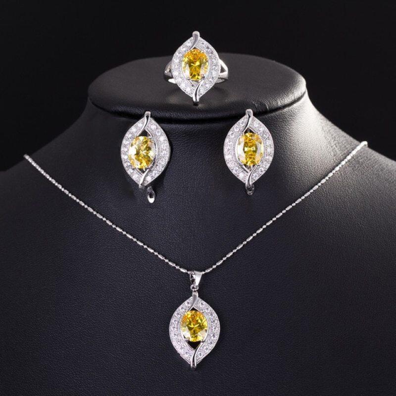 Đèn Thương Hiệu Thời Trang CWWZircons 2021, Bông Tai Vòng Cổ Pha Lê Đá Topaz Màu Xanh Sapphire Bộ Trang Sức Bạc Sterling 925 Đối Với Phụ Nữ, T190