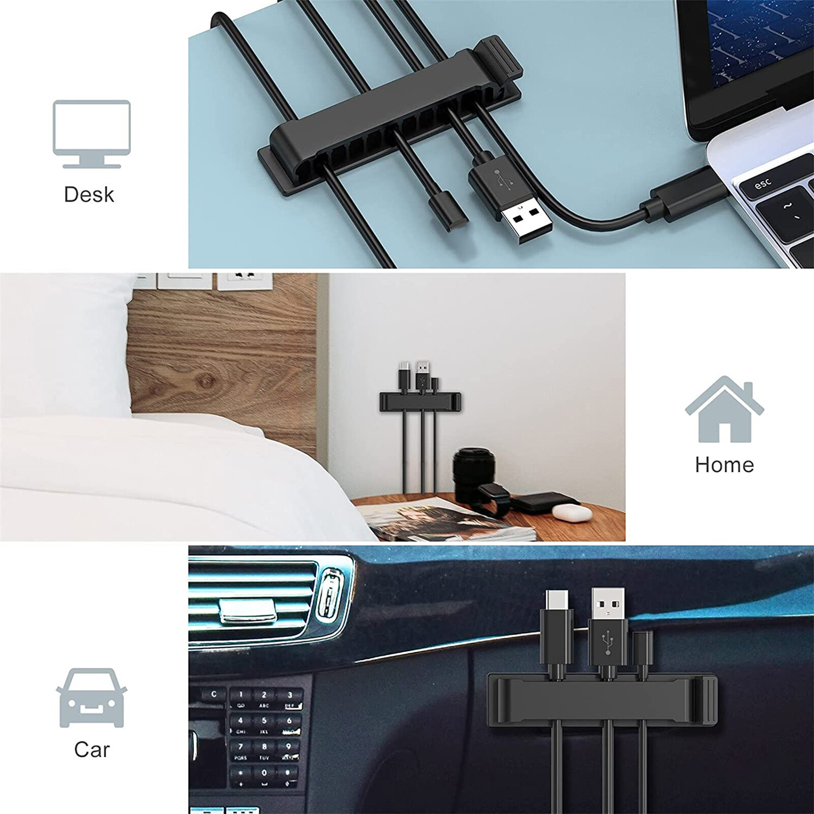 Laca Cable Organizers Self Adhesive Wall Mounted Saving Space Cable Manage Multipurpose Wire Clamps for Home