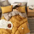 【JJT】4 in1 Bedsheet Sets Solid Color Comforter Quilt Cover Mattress Protector Flat Bedsheet Set with 2 Pillowcases for Women Kids Single/Queen/King/Spuer King Size