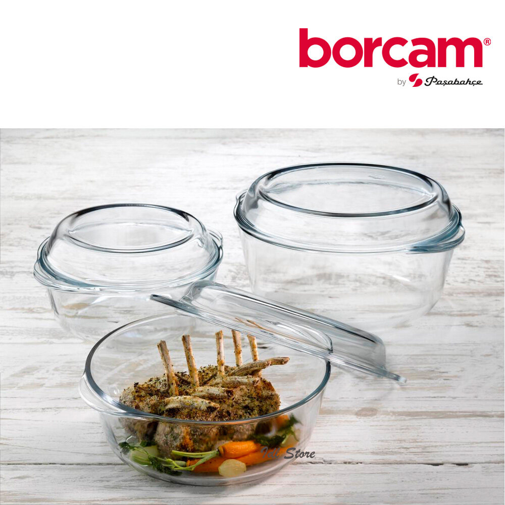 1.5L Pasabahce Casserole Round Glass Oven Dish with Lid Bakeware Microwave Safe